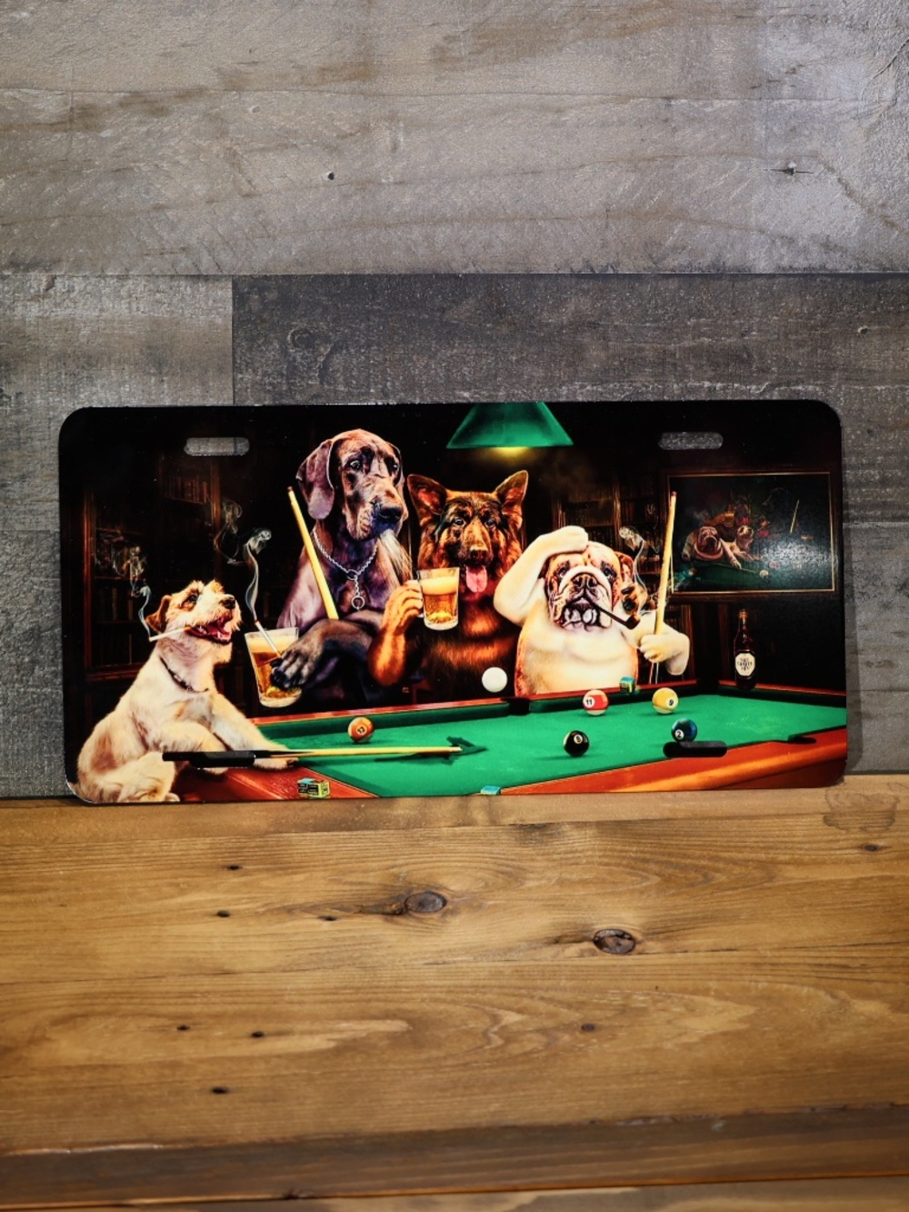 Dogs Playing Billiards Pool  Car License Plate Auto Tag 6" x 12"